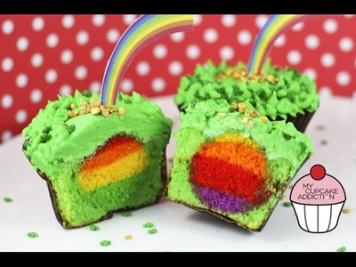 Surprise RAINBOW Cupcakes - A Rainbow Baked INSIDE a Cupcake - St Patties Day Special