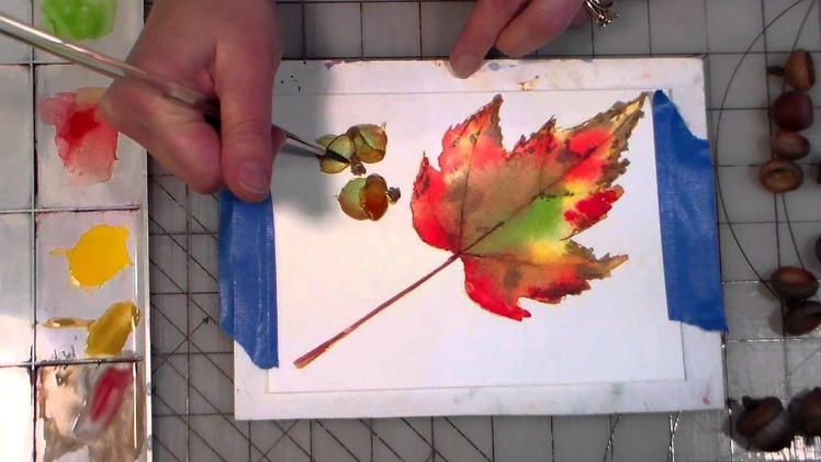 Acorns and maple leaf watercolor tutorial