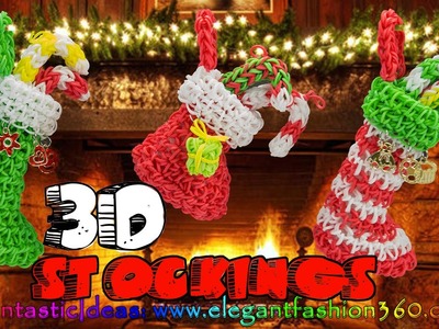 Rainbow Loom Christmas Stocking 3D Charms - How to Loom Bands Tutorial Holiday.Ornaments