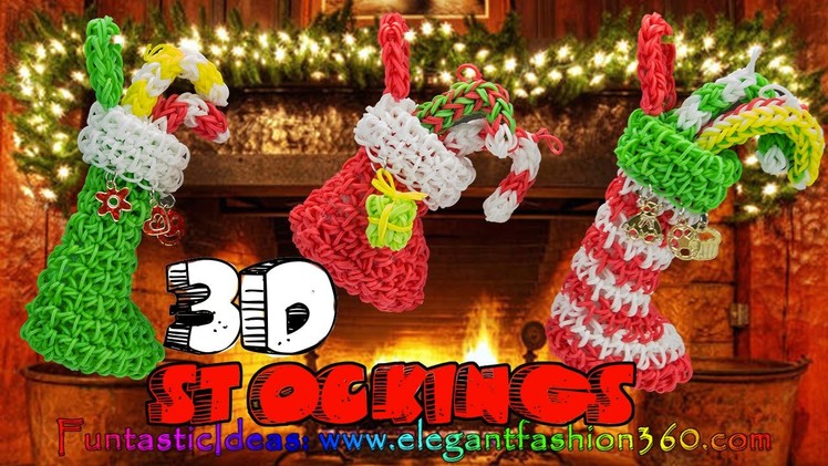 Rainbow Loom Christmas Stocking 3D Charms - How to Loom Bands Tutorial Holiday.Ornaments
