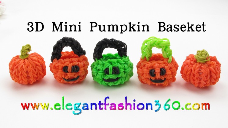 Rainbow Loom  Pumpkin Basket 3D Charm(Halloween) - How to Loom Bands Tutorial