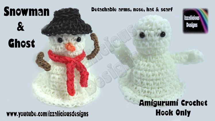 Rainbow Loom (Halloween.Christmas.Xmas) Amigurumi Ghost.Snowman Figure.Charm 3.3 loomless.hook only
