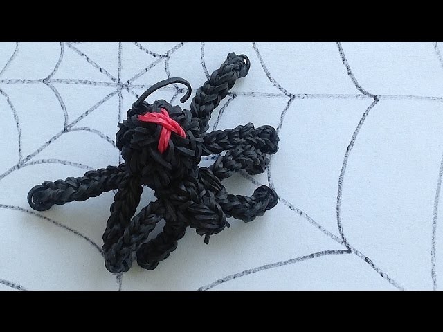 Rainbow Loom Halloween Charms: 3D Spider.How to make a loom bands spider