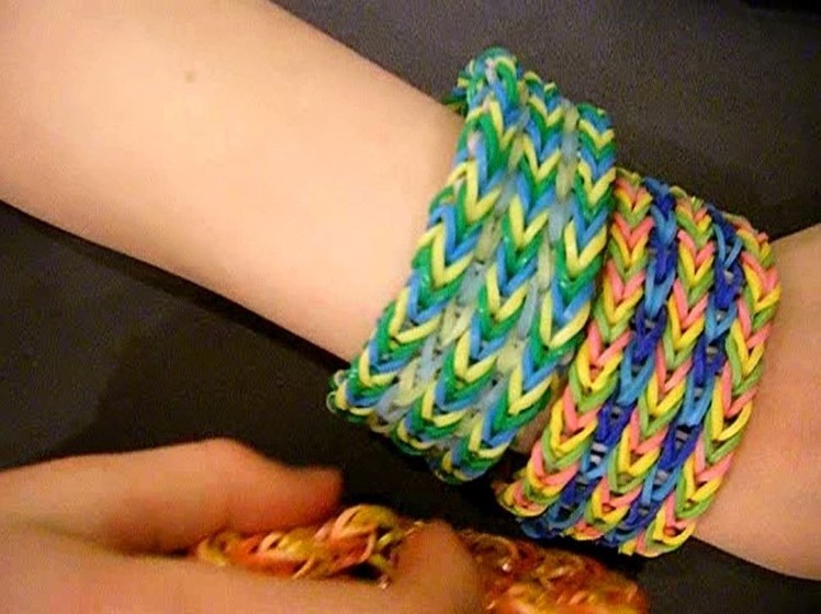 Rainbow loom bracelet: Fishtail Sandwich - 5 rows combined - fishtail + single