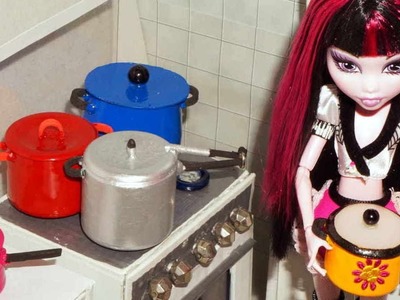 How to make cookware (pressure cooker, pans and pots) for doll (Monster High, Barbie, etc)