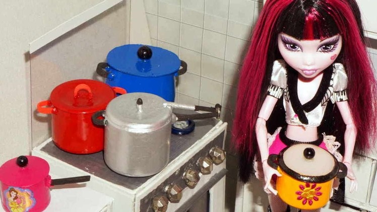 How to make cookware (pressure cooker, pans and pots) for doll (Monster High, Barbie, etc)