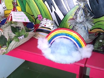Rainbow hat for Hat competition at Lucky's school. 