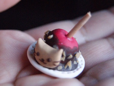 Nyanko Kitty on Chocolate-dipped Apple with Nuts: Polymer Clay (HALLOWEEN)