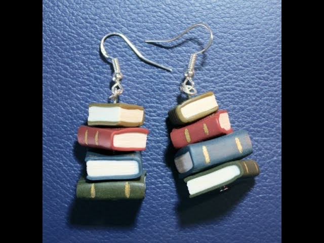 Book stack earrings in polymer clay.