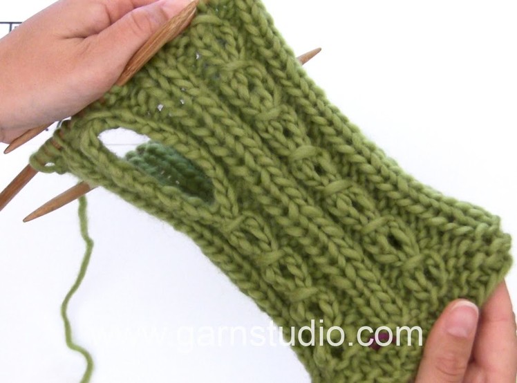 DROPS Knitting Tutorial: How to work thumb hole for the wrist warmers in DROPS 164-39