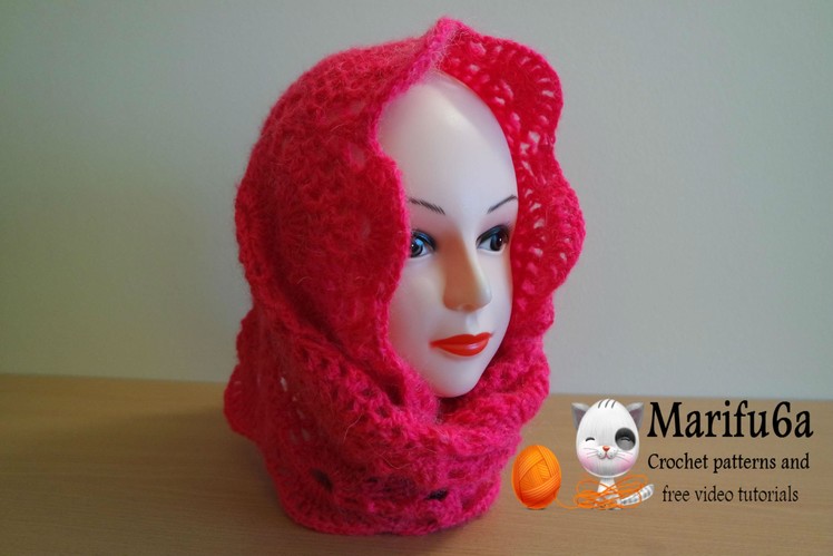 How to crochet lace hooded cowl scarf free pattern tutorial by marifu6a