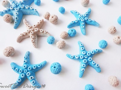 Tuto: Stelle marine e perle effetto pietra pomice in fimo - Fimo Starfish and pumice beads