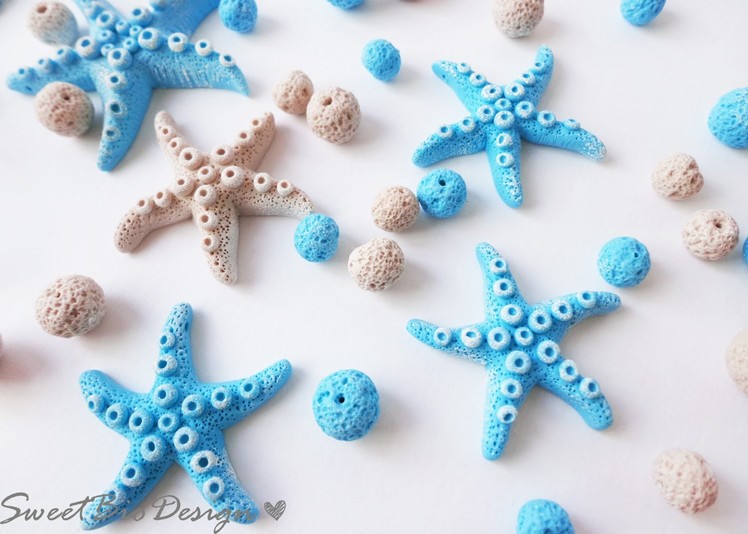 Tuto: Stelle marine e perle effetto pietra pomice in fimo - Fimo Starfish and pumice beads