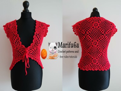 How to crochet red jacket bolero free tutorial pattern all sizes
