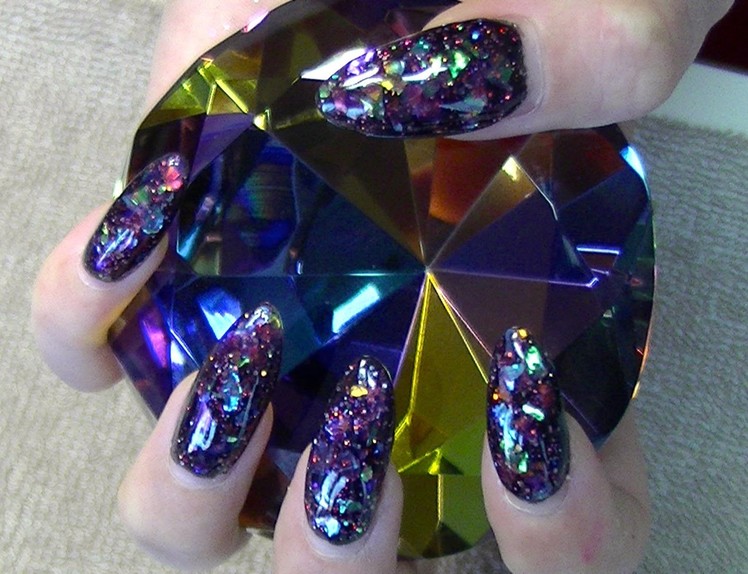 Black glitter stiletto nails tutorial