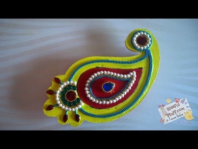 DIY How to decorate paisley shaped wooden kumkum box, haldi kumkum box. dibbi with kundan work