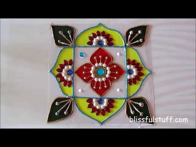 DIY - Kundan rangoli painted with acrylic colors, Creative kundan rangoli design