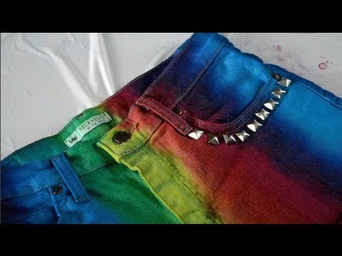 DIY Rainbow Cut-off Studded Shorts!
