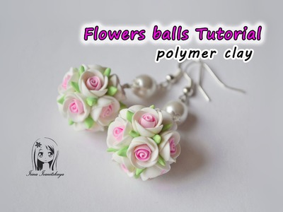 Earrings Flowers balls ✿ Polymer clay Tutorial ✿ Pendientes bolas de flores arcilla polímero
