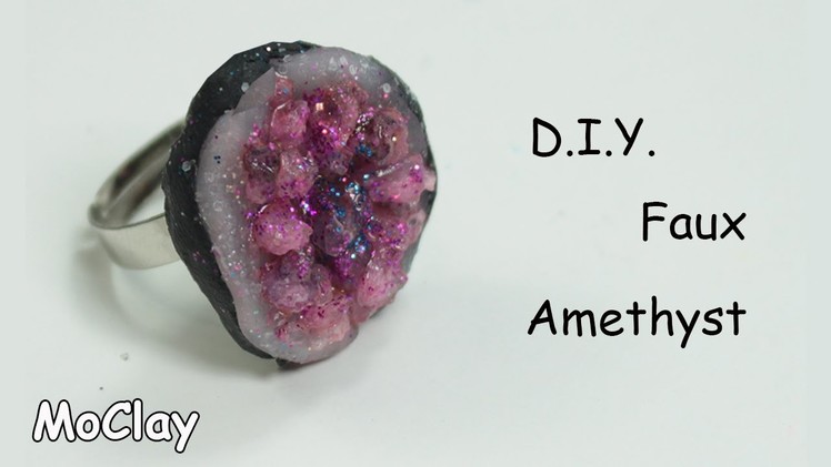 DIY faux amethyst geode ring - Polymer clay tutorial