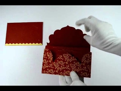 K-96, Red Color, Handmade Paper, Card with Rhinestones, Wedding Invitation, Wedding Cards