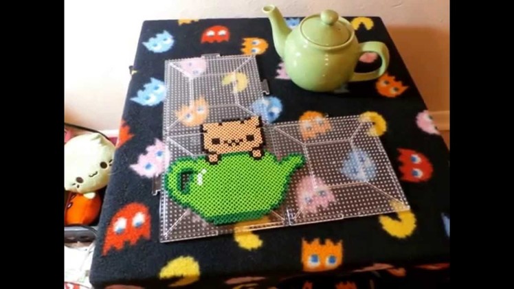Cute Tea Cup Kitty Perler Bead ~  Happy Anniversary The 8~Bit Cafe