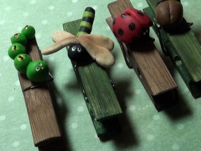 ❋Polymer clay Bugs wooden clips❋