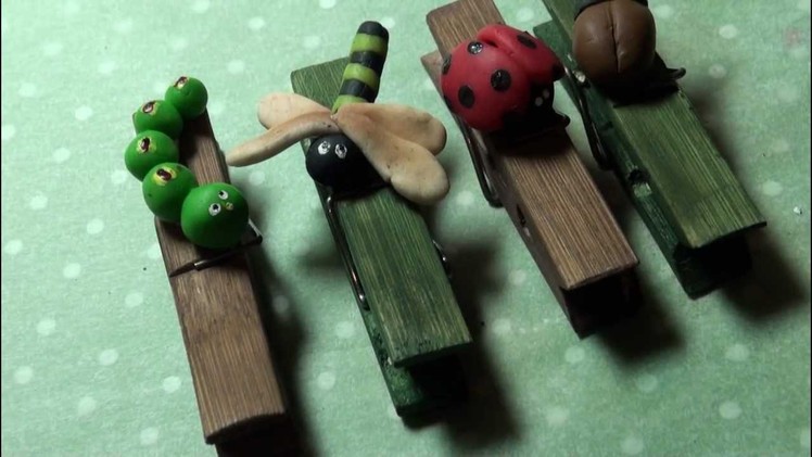 ❋Polymer clay Bugs wooden clips❋