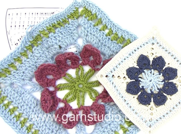 DROPS Crocheting Tutorial: How to work a pot holder with flower squares.