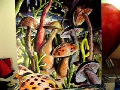 Original acrylic paintings - cosmic mushrooms from outer space - by adam maslowski