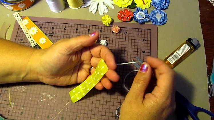 Tutorial~How To Make A Center Stitch Ribbon Flower ~ So Cute