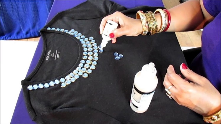 HOW TO CREATE NECKLACE ON YOUR T-SHIRT WITH RHINESTONES.