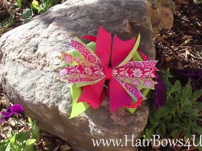 Lime Green and Hot Pink Flowers Pinwheel Hair Bow - video demo