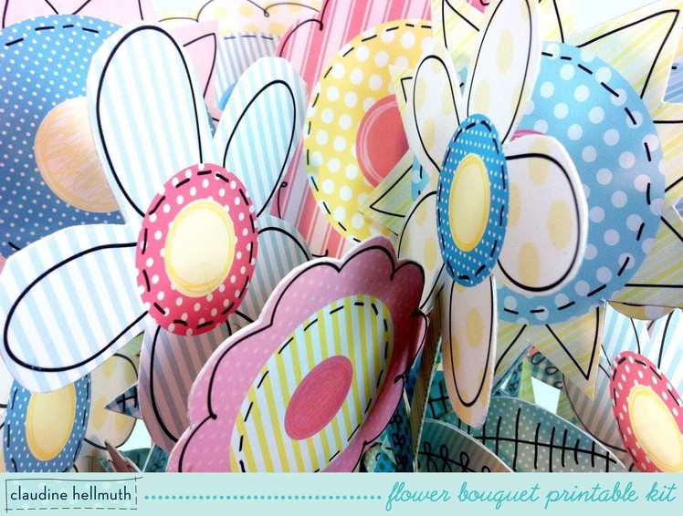 Make a folk art whimsical paper flower bouquet printable kit