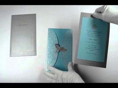 D-4745, Blue Color, Shimmery Finish Paper, Laser Cut Cards, Birthday Invitations, Wedding Cards
