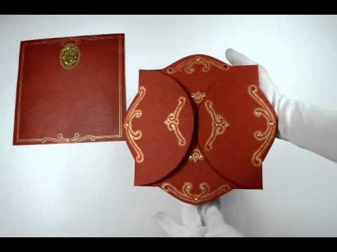 D-1241, Red Color, Handmade Paper, Odd Shape Cards, Hindu Cards, Hindu Wedding Cards