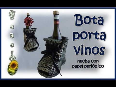 Bota porta vinos hecha de papel periódico - Boot wine holder made of newspaper