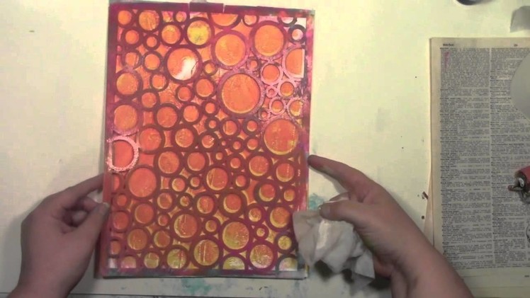A Colorful Gelli Print Party July with Carolyn Dube using a Gelli Plate and a StencilGirl Stencil