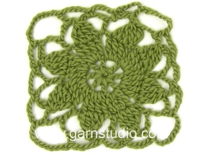 DROPS Crocheting Tutorial: How to work a flower square.
