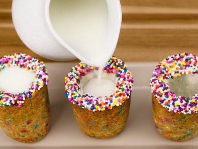 Milk and Cookie Shots with Rainbow Chocolate Chips from Cookies Cupcakes and Cardio