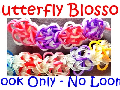 Loom Bands Bracelet Butterfly Blossom - how to make without the Rainbow Loom. Hook Only