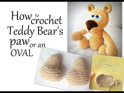 Amigurumi Bear Pattern - How to crochet Teddy Bear's paw or an oval using soft velvet yarn (Row 2).