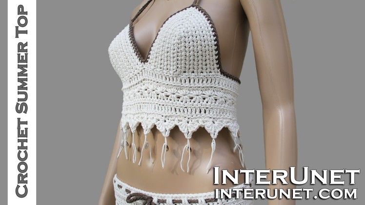 How to crochet halter summer top with shells - multi stitch pattern