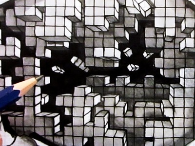 How to Draw an Optical Illusion: Falling Cubes on Square Grid Paper