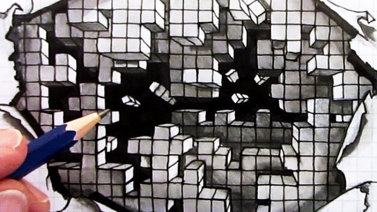 How to Draw an Optical Illusion: Falling Cubes on Square Grid Paper