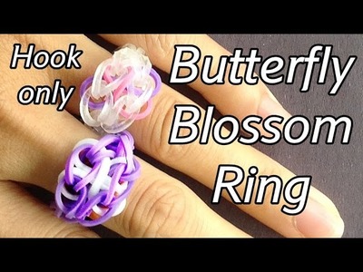 Loom Bands Ring: Butterfly Blossom Ring - Hook only (no Rainbow Loom needed)
