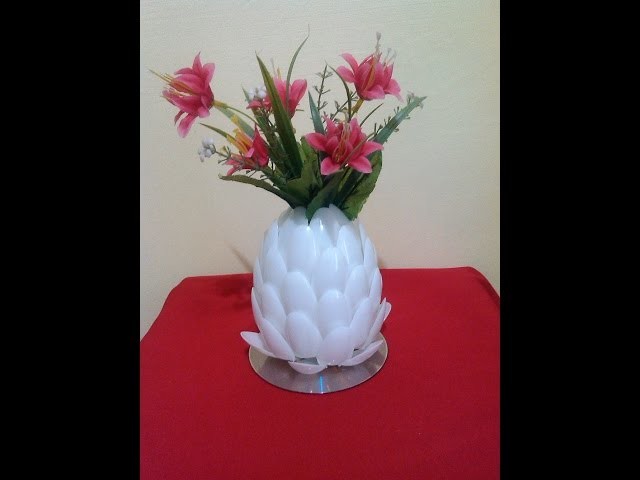 DIY # 2 FLOWER VASE MADE OF  RECYCLED PLASTIC SPOONS