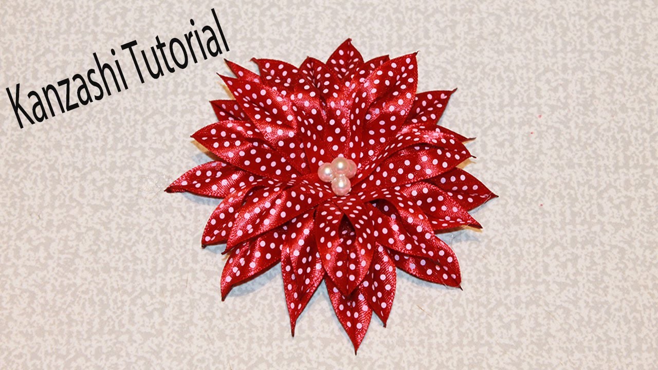 KANZASHI Flower with Ribbon. Kanzashi Tutorial