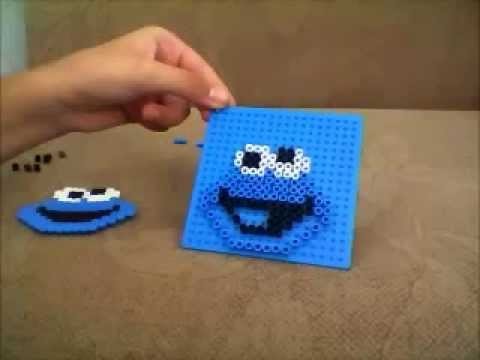 Perler bead.Hama bead. cookie monster!!!!!!!!!(tutorial)