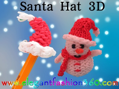 Rainbow Loom Christmas 3D Santa Hat.Pencil Topper Charm - How to Loom bands Tutorial Santa Claus